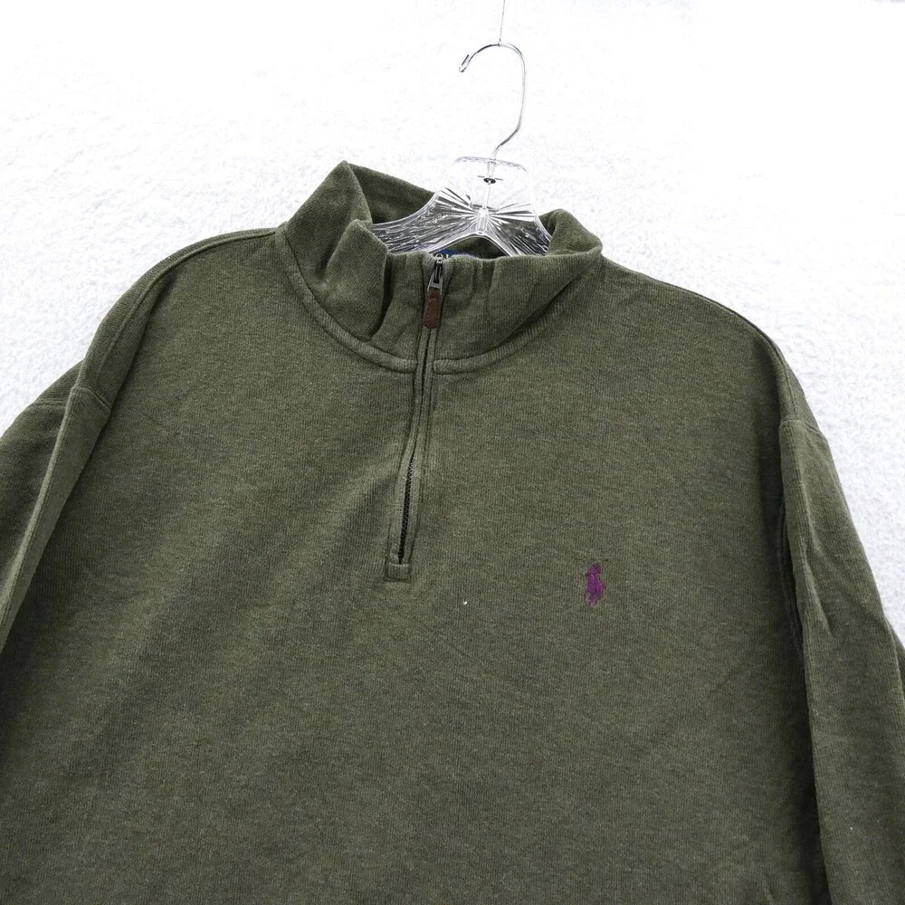 Polo‎ Ralph Lauren Sweater XL Mens Green Estate Rib 1/4 Zip 100% Cotton Preppy